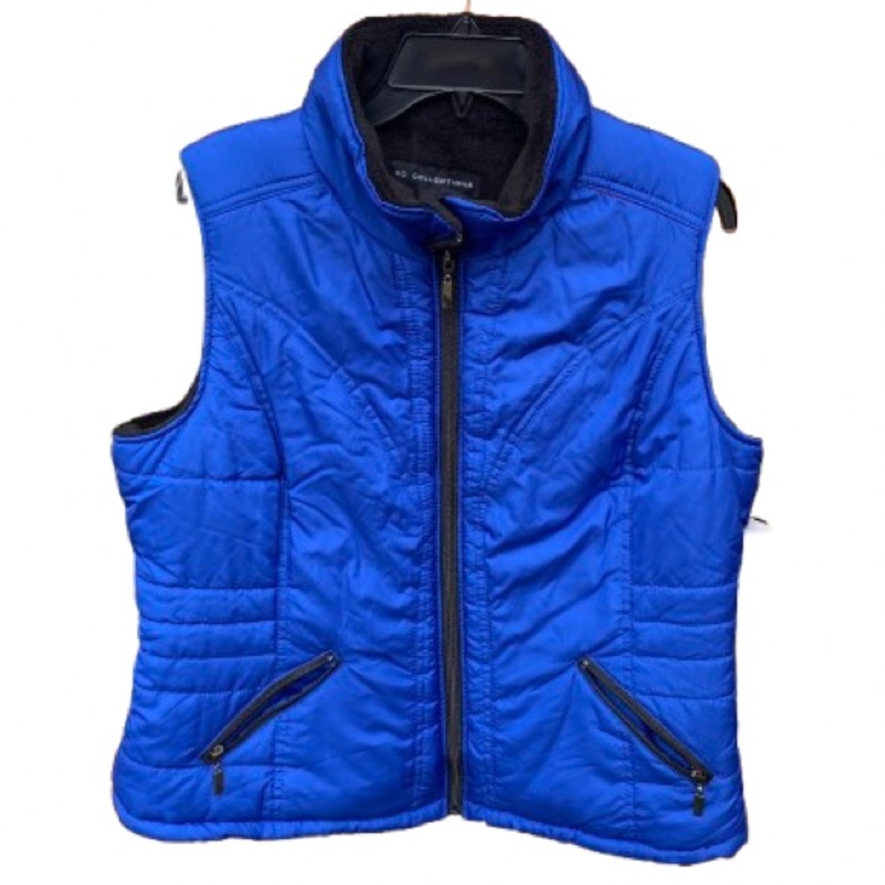 Women KC Collections Size XL Blue Quilted Vest Full Zipper Faux Fur Lining